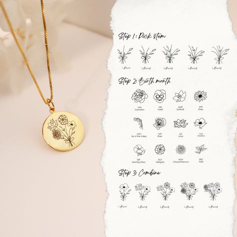 Family Necklace Mother Jewelry, Engraved Necklace Mothers, Flower Necklace Gold, Mom Necklace Personalized, Mother Necklace Personalized, Birth Flower Necklace, Eco Jewelry, Birth Flower Tattoos, Mother Daughter Necklace