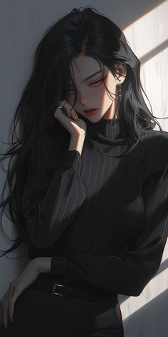 Dark Haired Anime Female, Anime Character Design Female Black Hair, Anime Female Character Art, Female Character Design Black Hair, Anime Villians Female, Book Characters Aesthetic, Cool Anime Woman, Black Hair Character Design Female, Pretty Anime Women