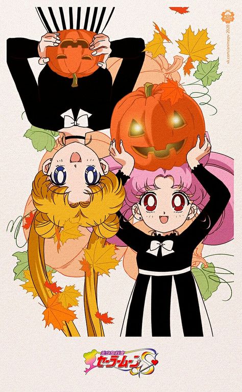 Sailor Moon Universe: Moon Family. Art by Valery Ash. Sailor Moon Halloween Wallpaper, Halloween Sailor Moon, Sailor Moon Halloween, Sailor Moon Official, Chibiusa Tsukino, Moon Universe, Autumn Phone Wallpaper, Moon Halloween, Arte Sailor Moon