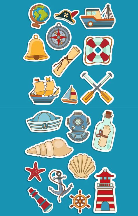 Marine Stickers, Nautical Stickers, Flat Drawings, Phone Stickers, Aesthetic Stickers, Sticker Set, Sticker Sheets, Cute Stickers, Nautical