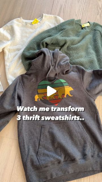 Diys Using Old Clothes, Upcycle A Sweater, Upcycle Zip Up Hoodie, Sweatshirt Redesign Ideas, Sweatshirt Repurpose Ideas, Make Sweatshirt Bigger Diy, Cropping A Sweatshirt Diy, Sweatshirt Refashion Diy Upcycle, Too Small Sweatshirt Refashion