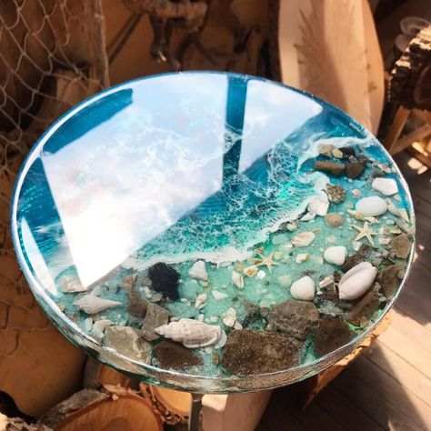 Epoxy Resin Ocean Table, Coffee Table Resin Epoxy, Epoxy Beach Table, Seashell Resin Table, Beach Resin Table, Small Resin Table, Ocean Resin Table, Diy Resin Coffee Table, Guest Bathroom Ideas Paint