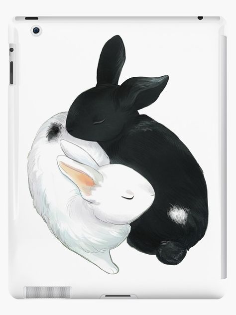 "Yin Yang Bunnies" iPad Case & Skin by bevsi | Redbubble Kawaii, Bunny Tattoo Small, Tortoise Tattoo, Rabbit Drawing, Rabbit Tattoos, Black Bunny, Greeting Card Art, Ipad Snap, Bunny Drawing