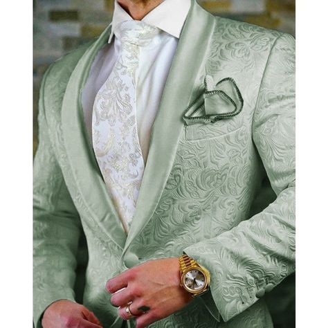 Suits Green, Tuxedos For Wedding, Green Tuxedo, Green Wedding Suit, Suits Groom, Dress Suits For Men, Party Suits, Green Paisley, Prom Suits