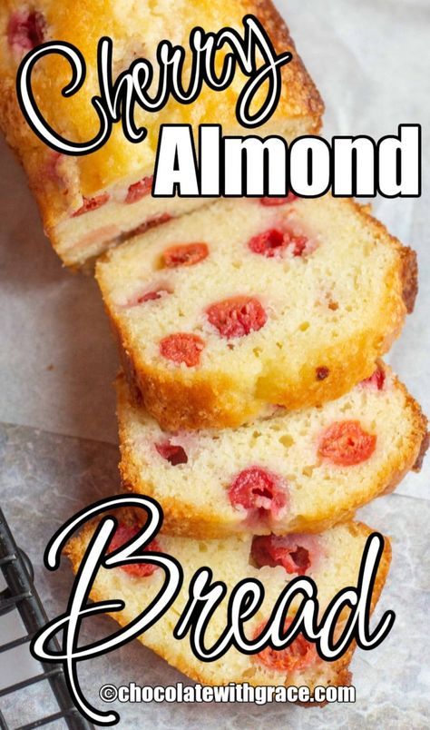 Cherry Almond Bread Cherry Almond Bread, Cherry Quick Bread, Cherry Bread Recipe, Almond Glaze, Glazed Cherries, Delicious Banana Bread Recipe, Cherry Bread, Baking Breads, Tart Cherries