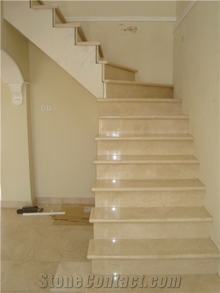 Travertine Stairs, Finishing Stairs, White Marble Tile Bathroom, Beige Marble Tile, Marble Flooring Design, Marble Tile Bathroom, Cream Marble, Stairs Design Interior, Marble Block