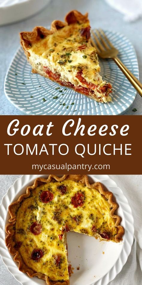 Cheese and Tomato Quiche - roasted tomatoes and goat cheese bring delicious flavor to this dish that is the perfect addition to any breakfast or brunch menu. Tomatoes And Goat Cheese, Goat Cheese Quiche, Cheese Quiche Recipe, Easy Chicken Pot Pie Recipe, Tomato Quiche, Savory Breakfast Recipes, Cheese And Tomato, Quiche Recipes Easy, Cheese Quiche