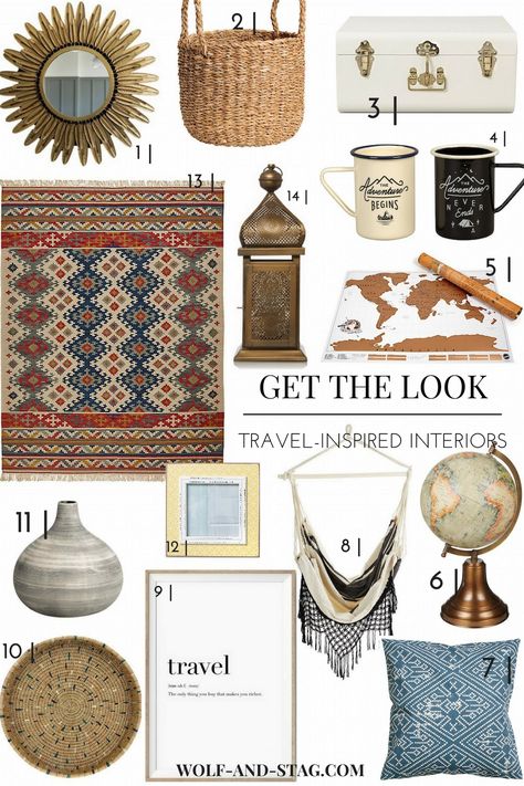 Travel-Inspired Interiors to Give You a Serious Case of Wanderlust Boho Travel Decor, Eclectic Travel Decor, Eclectic World Traveler Decor, Travel Inspired Home Decor, Travel Inspired Living Room, Travel Inspired Bedroom, Pictures Of Castles, Travel Room Decor, Travel Themed Bedroom