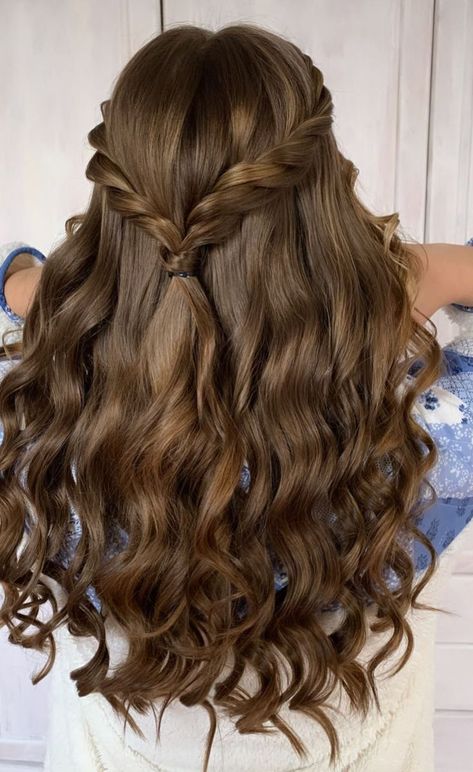 Hair Styles For Loose Hair, Cute Jr Bridesmaid Hairstyles, Hair Style Simple For Girl, Hairstyles Braids For Wedding, Braided Hairstyles For Brown Hair, Hiar Stail For Girl, Semi Tied Hairstyle, New Hairstyle For Long Hair, Open Hair With Braids