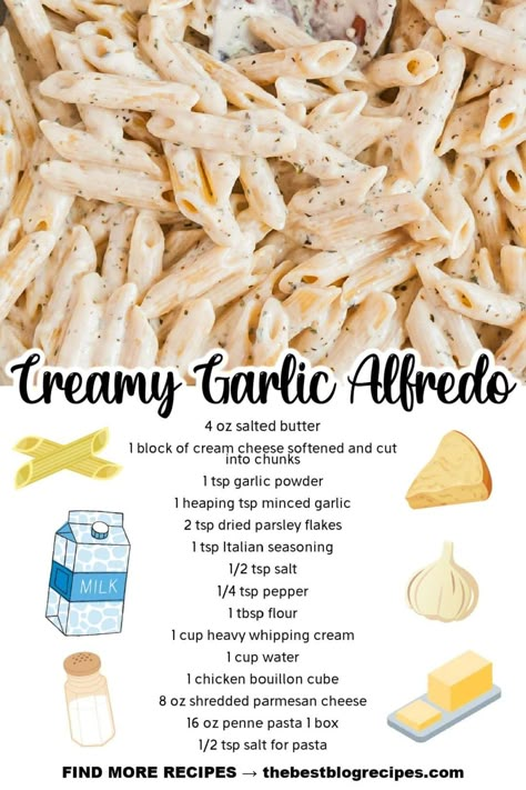 The Best Recipes and Crafts - Creamy Garlic Alfredo 😍 https://buff.ly/3eFhIoN | Facebook Creamy Garlic Pasta, Alfredo Sauce Recipe Easy, Alfredo Sauce Recipe Homemade, Summer Crockpot Recipes, Pasta Recipes Alfredo, The Joy Of Cooking, Homemade Cookbook, Chicken Alfredo Recipes, Chicken Alfredo Pasta