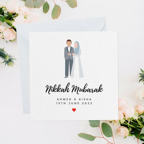 Nikkah Mubarak Greeting Card (NW015) by @islamicgiftcards Engagement Hijab, Nikkah Card, Nikkah Mubarak, Hijab Couple, Muslim Wedding Cards, Card Engagement, Text Gift, Islamic Wedding, Ramadan Gifts