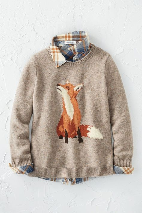 Coldwater Creek Outfits, Animal Sweater, Fox Sweater, Autumn Sweater, Holiday Crochet, Knit Denim, Twill Shirt, Coldwater Creek, Sweater Design