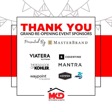 🙌🌟 A massive shoutout to our incredible sponsors who made our Battle Creek Grand Re-Opening event a huge success! Your support means the world to us. Check out our blog to see who made it all possible: https://mkdkitchenandbath.com/thank-you-to-our-battle-creek-grand-re-opening-event-sponsors/?utm_campaign=ty-sponsors-pinterest&utm_medium=social&utm_source=Pinterest❤️🤝 #MKDKitchenAndBath #ThankYou #Sponsors #GrandReOpening #Gratitude Thanking Sponsors On Social Media, Thank You To Our Sponsors, Conference Signage, Thank You Sponsors, Top Kitchen Designs, Webpage Template, Opening Event, Trending Colors, Battle Creek