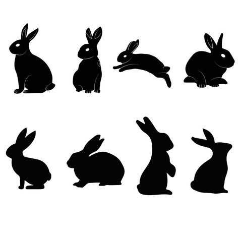 cute bunny silhouette rabbit animal silhouette black vector bunny in different poses Standing Bunny Silhouette, Bunny Sillouhette, Rabbit Silhouette Tattoo, Bunny Silhouette Tattoo, Rabbit Silhouette Templates, Black Rabbit Drawing, Black Bunny Drawing, Black Bunny Tattoo, Animal Silhouette Stencil