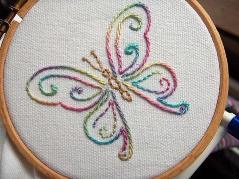 Butterfly Embroidery Designs, Butterfly Stitch, Cushion Diy, Stem Stitch, Embroidery Butterfly, Butterfly Stitches, Basic Hand Embroidery Stitches, Chain Stitch Embroidery, Anniversary Gifts For Parents