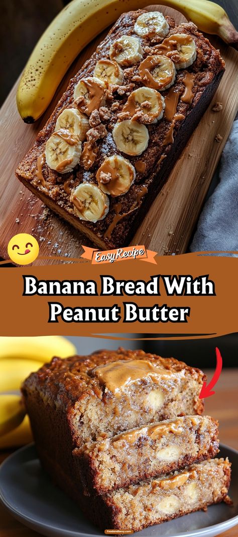 Elevate your banana bread game with a swirl of creamy peanut butter. This moist and flavorful Banana Bread With Peanut Butter offers a delicious blend of sweet bananas and nutty goodness. It's a perfect breakfast or anytime snack! #BananaBread #PeanutButterTwist #HomemadeDelights Flourless Peanut Butter Banana Bread, Banana Peanut Butter Loaf, Banana Bread With Peanut Butter Frosting, Vegan Peanut Butter Banana Bread, Banana Bread With Oats Recipe, Peanutbutter Bananabread, Peanut Butter Banana Bread Healthy, Banana Peanut Butter Bread, Banana Nut Bread Recipe Moist