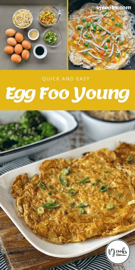 Egg foo young Egg Foo Young Recipe, Vj Cooks, Popular Chinese Dishes, Homemade Chinese Food, Chinese Cooking Recipes, Easy Chinese Recipes, Homemade Burgers, Spring Onions, Easy Eggs