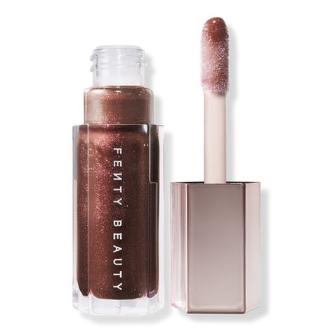 Free Shipping at $35. Shop Hot Chocolit Gloss Bomb Universal Lip Luminizer FENTY BEAUTY by Rihanna Hot Chocolit Gloss, Glittery Lip Gloss, Fenty Gloss, Fenty Beauty Gloss Bomb, Brown Lipstick, Pink Lip Gloss, Luminizer, Lashes Makeup, Lip Balm Gloss