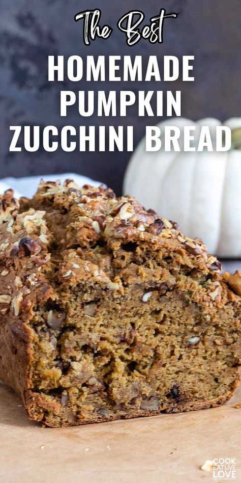 Start your morning routine with a slice of this healthy Pumpkin Zucchini Bread, packed with wholesome ingredients and completely oil-free! This healthy bread recipe is easy to make and perfect for a healthy breakfast or easy snack. Packed with veggies and whole grains this bread has a natural sweetness and moist texture that will keep you coming back for more. Try this recipe today and enjoy a delicious healthy breakfast! #fallrecipe #healthysnack #zucchinibread Healthy Moist Zucchini Bread, Pumpkin Zucchini Bread Healthy, Zucchini Bread Recipes Healthy, Pumpkin Bread Healthy, Healthy Bread Recipe, Zucchini Breads, Pumpkin Zucchini Muffins, Pumpkin Zucchini Bread, Fall Bread Recipes