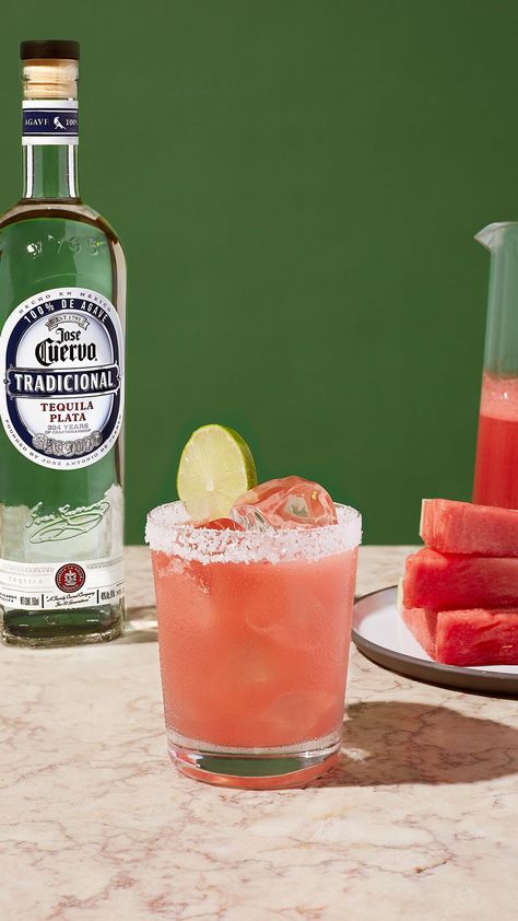 Watermelon Margarita | Jose Cuervo Cuervo Tequila, Tequila Cocktail Recipes, Margarita Ingredients, Tequila Cocktail, Watermelon Margarita, Margarita Cocktail, Watermelon Juice, Watermelon Slices, Tequila Cocktails