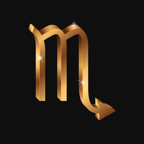 Vector realistic golden Scorpio sign. 3d Zodiac symbol. Shining gold horoscope sign Scorpion Scorpio Symbol, 49 Birthday, Scorpio Sign, Zodiac Symbols, Horoscope Signs, Scorpion, Vector Art, Signs, Gold