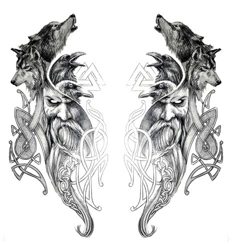 Odin Fenrir Tattoo, Thor Tattoo Design Norse Mythology, Viking Sun Tattoo, Viking Tattoo Back, Fenrir Tattoo Mythology, Viking Tattoo Sleeve Norse Mythology, Hel Tattoo Norse Mythology, Geri And Freki Tattoo, Viking Tattoos For Women Norse Mythology