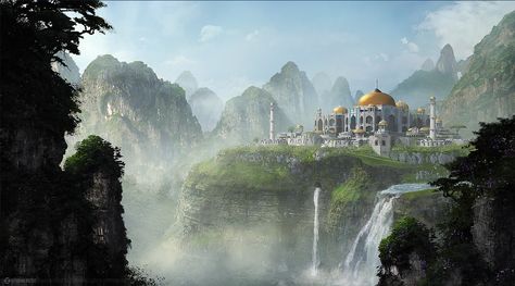 ArtStation - Palace Jungle Enviro, Stefan Petit Jungle Palace, Fantasy Cities, Pirate Island, Fantasy World Map, Fantasy Island, Star Wars Ships, Fantasy City, Fantasy House, Fantasy Castle