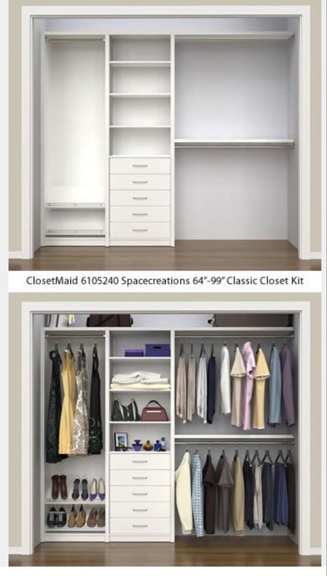 Easy way to organize your closet or create , construct your dream closet. Best Closet Design Small Spaces, Combine Two Closets Into One, Closetmaid Ideas Layout Small Closet, Closet Setup Layout, 6 Ft Closet Layout, Closet Design Layout Reach In, Basic Closet Designs, Closet Organizers For Walk In Closet, Custom Closets Small