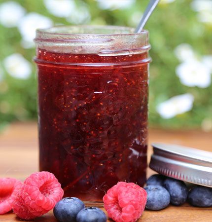 Bumbleberry Jam - Liquid Pectin allows you to make the freshest cooked jam possible, retaining more flavour and nutrition than with any other type of commercial pectin. Bumbleberry Jam, Can Recipes, Pectin Recipes, Berry Desserts, Canning Jam Recipes, Low Sugar Jam, Food Spoilage, Christmas Jam, Canning Jam