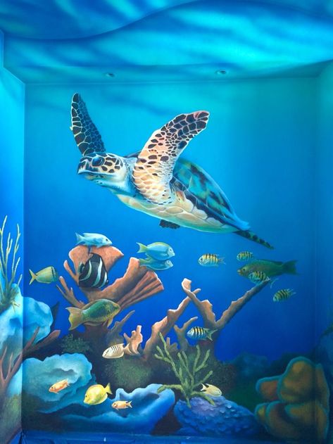 Underwater Mural, Mural Ocean, Sea Murals, Ocean Mural, 3d Art Painting, Sea Creatures Art, Sea Artwork, Garden Mural, Dolphin Art