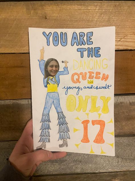 Mamma Mia, birthday, dancing queen, 17, 17th birthday, bday, best friend, card, thoughtful, funny, loving, sweet, yellow, blue Dancing Queen Only 17, Basket Ideas For Mom, Gift Basket Ideas For Mom, Bbq Gift Ideas, Diy Mother's Day Gift Basket, Diy Mothers Day Gift, Mothers Day Gift Basket, Gift Ideas For Dads, Diy Mothers Day