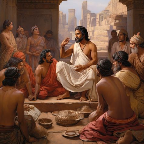 Indian Brahmin teaching lower caste people in ancient India Ancient Indian Culture, Hinduism Art Illustrations, Indian Gods Painting, Ancient India Aesthetic, Indian Fantasy Art, Indian Ancient Art, Rani Durgavati, Hindu People, Indian Caste System