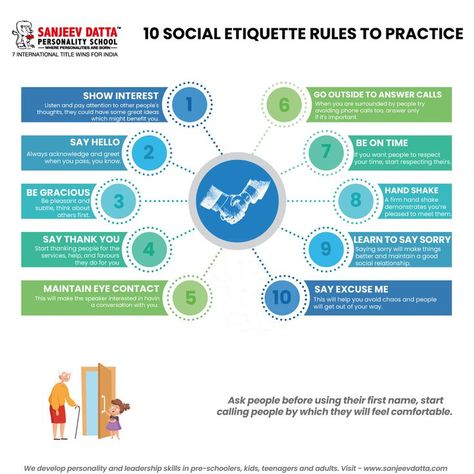 social etiquette, social etiquette rules, rules for social etiquette, etiquette and manners, social rules Social Etiquette, Etiquette Rules, Etiquette And Manners, Personality Development, Go Outside, Manners, Say Hello, Other People, Top 10