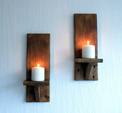 Candle Shelves, Masculine Bathroom Decor, Rustic Wood Shelving, Starfish Wall Decor, Wooden Sconces, Small Wall Shelf, Wall Mounted Candle Holders, Wood Shelving, Rustic Wall Sconces