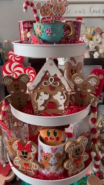 Disney Christmas Table Setting, Christmas Disney Decor, Disney Christmas Decorations Indoor, Disney Christmas Decor Ideas, Disney Kitchen Theme, Mickey Kitchen Decor, Gingerbread Themed Christmas Decor, Disney Christmas Decorations Diy, Disney Christmas Decor