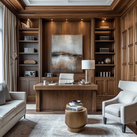 20+ Wall Wood Paneling Ideas to Create a Captivating Home Aesthetic • 333+ Art Images Large Home Office Desk, Wood Paneled Living Room, Wall Wood Paneling Ideas, Wall Wood Paneling, Wood Paneling Ideas, Executive Office Design Interior, Gray Room Ideas, Color In Interior Design, Executive Office Design