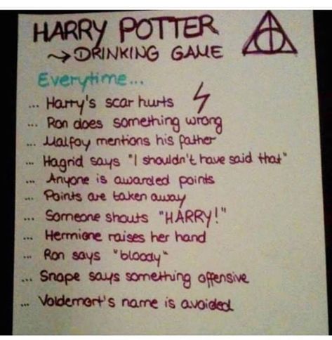 Harry Potter Drinking Game, Harry Potter Sleepover, 21st Birthday Party Games, Best Party Games, Games For Parties, Harry Potter Drinks, Movie Drinking Games, Drunk Games, Harry Potter Movie Night