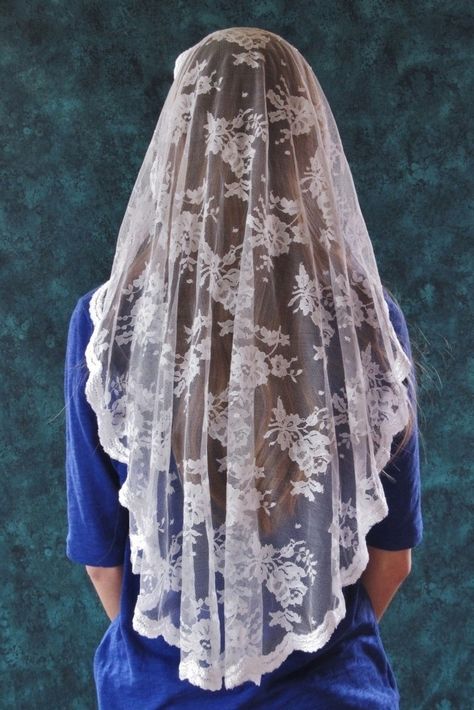 Immaculate Conception Of Mary, Veil Diy, Christian Veils, Chapel Veil Catholic, Lace Mantilla Veil, Roses And Daisies, Catholic Veil, Communion Veils, Lace Mantilla