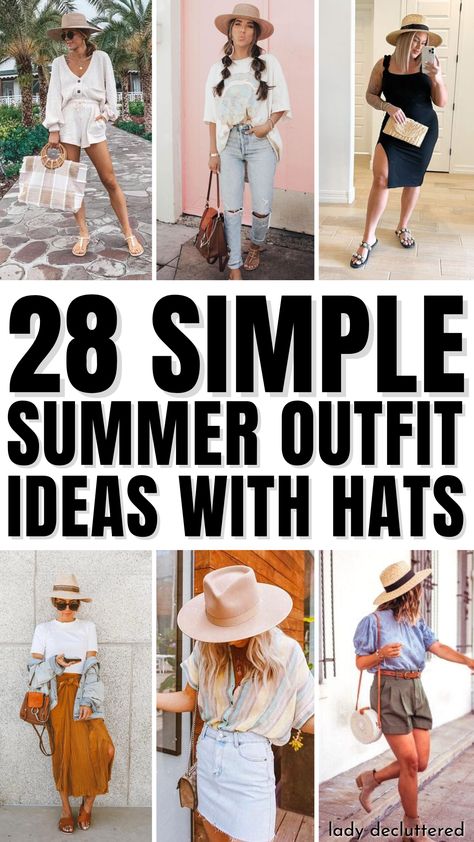 28 Simple Summer Outfit Ideas with Hats Cool Hats For Women Summer, Hat And Dress Outfit Summer, Hats For Summer Outfit, Outfit With Straw Hat, Ladies Fedora Hats Outfit, Casual Outfit With Hats For Women, Casual Summer Outfits With Hats, Fedora Hat Summer Outfit, Summer Hats For Women Outfits Casual