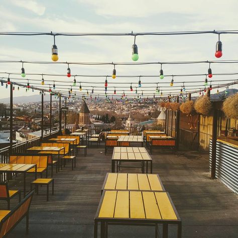 The Guardian names Georgia’s ART-CAFÉ Home among 10 best rooftop bars in Europe Rooftop Bar Design, Roof Top Cafe, Rooftop Decor, Outdoor Restaurant Patio, Rooftop Restaurant Design, Bistro Design, Small Restaurant Design, Rooftop Patio Design, Cafe Exterior