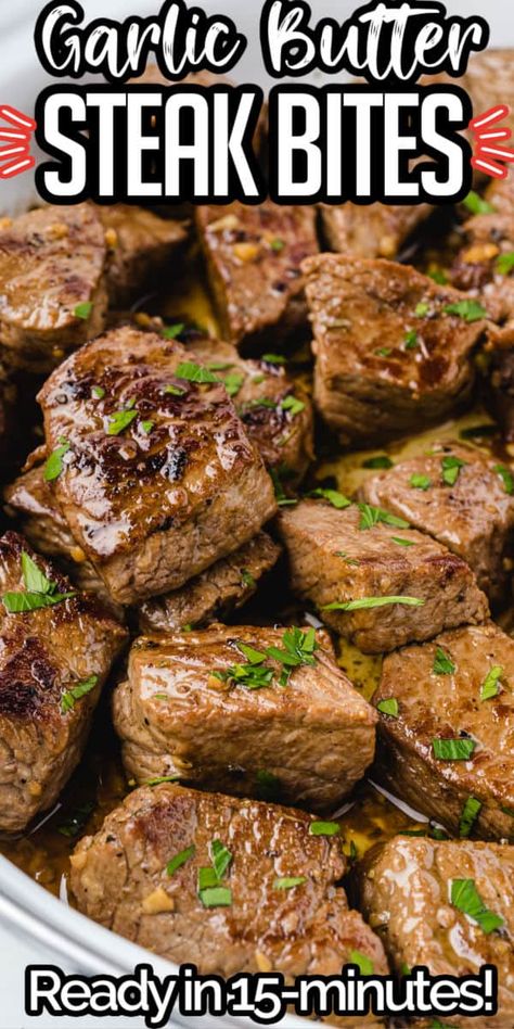 Sirloin Steak Bites, Sirloin Steak Recipes, Butter Steak Bites, Steak Dinner Recipes, Steak Bites Recipe, Carne Asada Tacos, Beef Steak Recipes, Butter Steak, Easy Steak