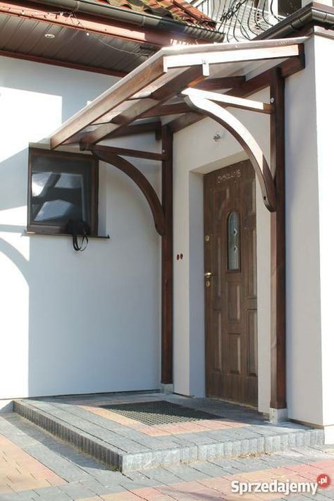 Over The Door Roof, Wood Overhang Entrance, Flat Portico Entry, Wooden Awnings Over Doors, Over Door Pergola, Door Pergola Entrance, Porch Roof Ideas Diy, Front Door Roof Overhang, Front Door Pergola Entrance