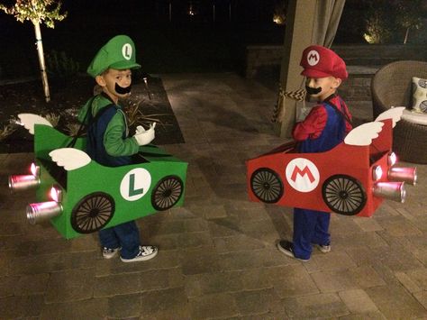 Made the boys Mario and Luigi cars to go with their costumes. Family Costumes Diy, Mario Und Luigi, Mario Y Luigi, Go Car, Mario Brothers, Family Costumes, Family Halloween Costumes, Mario And Luigi, Family Halloween