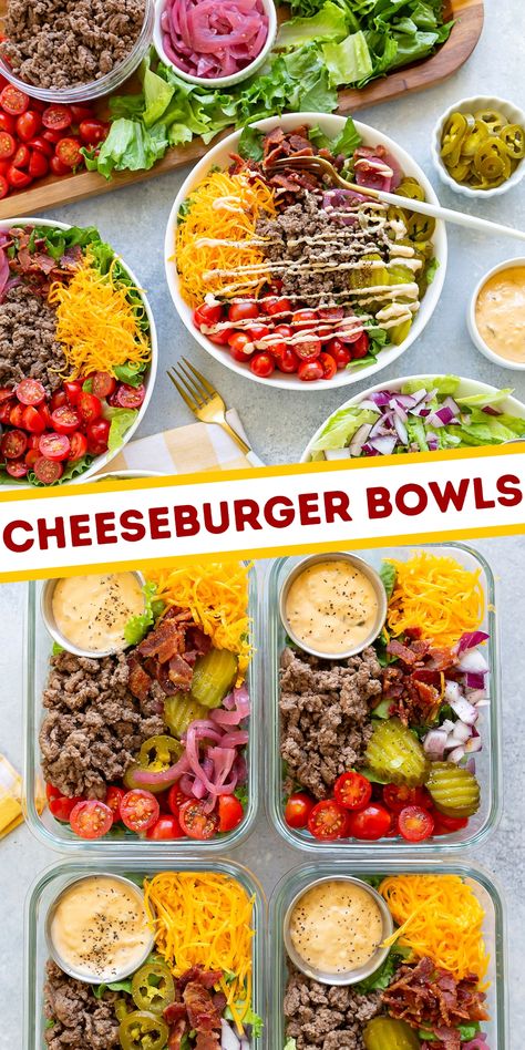 Need an easy, customizable meal idea for busy weeknights? Try these delicious Cheeseburger Bowls! Perfect for back-to-school and meal prep. 🍔🥗 #CheeseburgerBowls #MealPrep #EasyRecipes #BackToSchoolMeals #ad #BeefFarmersandRanchers #BacktoSchoolBeef @beeffordinner Easy Dinner Recipes Bowls, Mean Prep Ideas Healthy Recipes, Each Lunch Ideas, Healthy Meals For Leftovers, Cheeseburger Bowl Recipe, Dinner In A Bowl, Hamburger Protein Bowls, Easy Meal Prep College Student, Healthy And Easy Meal Prep