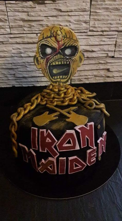 Iron Maiden Cake, 50 Party, Rock Cake, 50th Cake, Iron Maiden Eddie, 50th Party, 15th Birthday, Iron Maiden, Cake Art