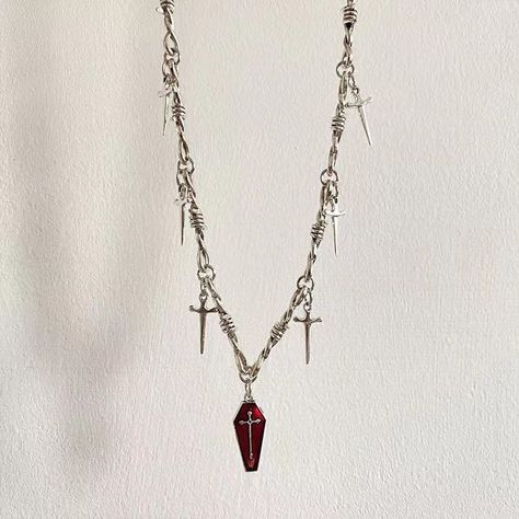 Material: Metal Color: Necklace, Earrings Fashion Element: null Style: Hip Hop Goth Necklaces, Hip Hop Street Fashion, Coffin Design, Mode Hip Hop, Silver Packaging, Crucifix Necklace, Style Gothic, Style Hip Hop, Style Rock