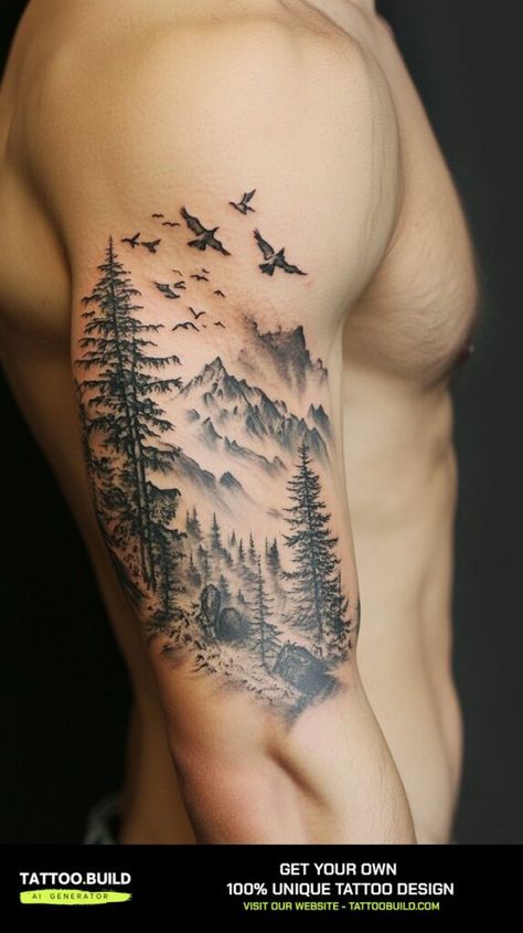 Metaphor Tattoo Ideas, Farm Tattoo Ideas For Men, Path Of Life Tattoo, Tree Of Life Tattoo Men Forearm, Manzanita Tattoo, Meaningful Men Tattoo Ideas Guys, Tatoos Men Ideas Unique, Family Tree Tattoo For Men, Mountain And Tree Tattoo