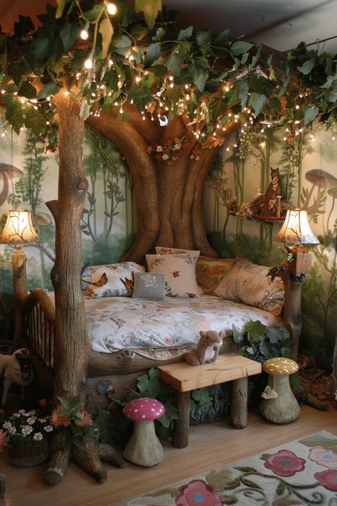 Bedsheets Photography, Forest Bedroom Ideas, Wardrobe Renovation, Tea Cottage, Fairytale Bedroom, Forest Bedroom, Designer Room, Forest Room, Fairy Bedroom