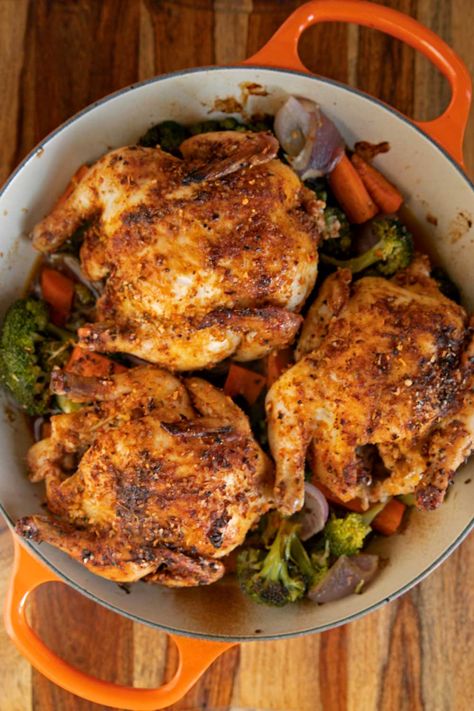 Roasted Cornish Game Hens With Vegetables Dutch Oven Cornish Hen Recipe, Cornish Hen Recipes Oven, Cooking Cornish Hens, Game Hen Recipes, Cornish Game Hen Recipes, Roasted Cornish Hen, Cornish Game Hens, Cornish Hen Recipe, Game Hens