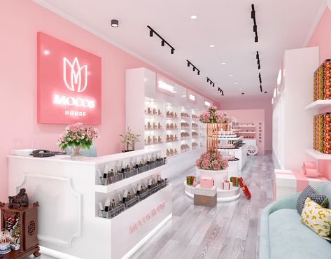 MO COSHOUSE on Behance Shop Fittings Ideas Display, Makeup Store Interior, Room Decor Ideas Luxury, Makeup Store Design, Nail Room Decor Ideas, Nail Room Decor, Room Decor Ideas Small, Toko Skincare, Small Shop Interior